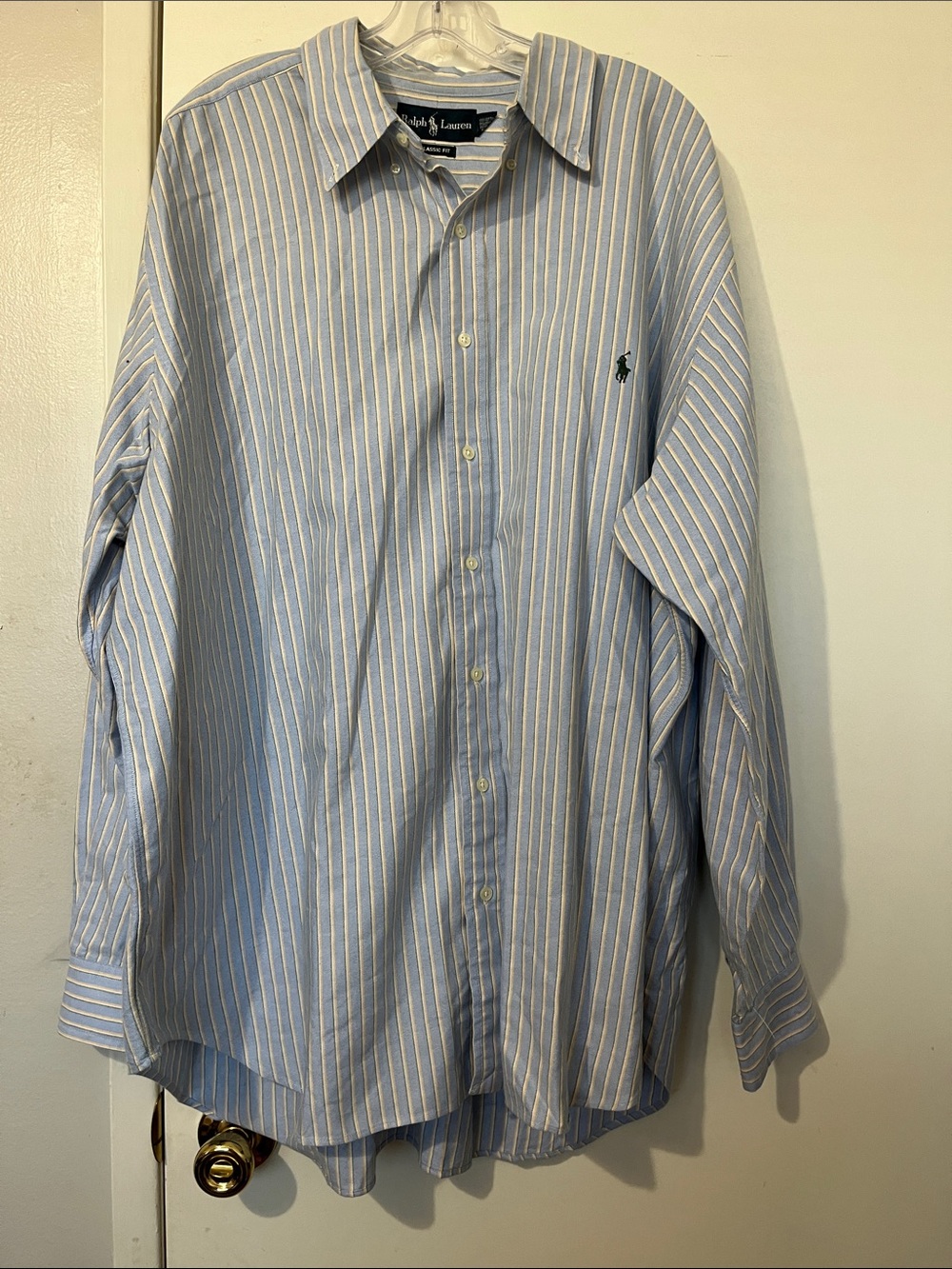 Ralph Lauren Light Blue and White Striped Button-Up Dress Shirt size 2XL